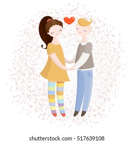 Happy cartoon couple in love. Romance doodle people. Vector illustration.