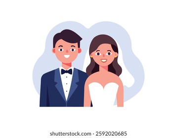 Happy Cartoon Couple on Wedding Day - Bride and Groom Illustration