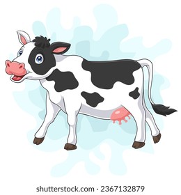 Feliz caricatura de vaca aislada en fondo blanco