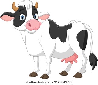 Happy Cartoon Cow On White Background Stock Vector (Royalty Free ...