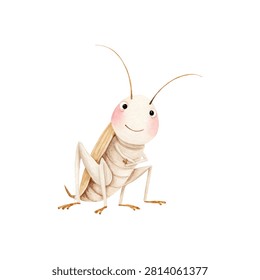 Happy cartoon cricket insect face closeup