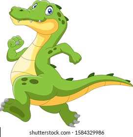 Happy cartoon crocodile running fast