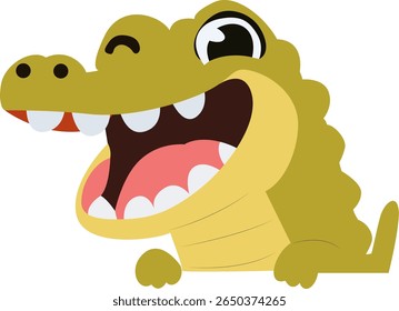 Happy Cartoon Crocodile Winking hand drawn