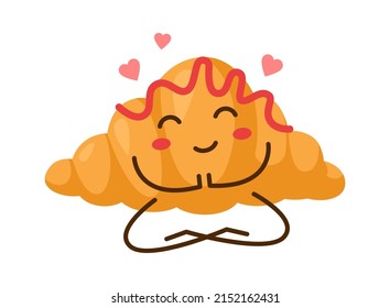 Happy cartoon croissant character. Bakery Icon. Vector illustration
