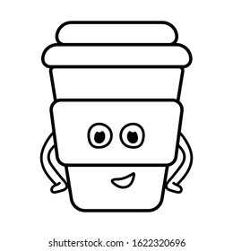 Happy cartoon cup of coffee. Vector flat illustration
