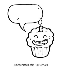 happy cartoon cupcake with speech bubble
