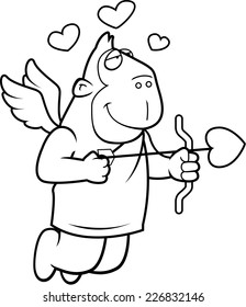 A happy cartoon cupid ape with a bow and arrow.