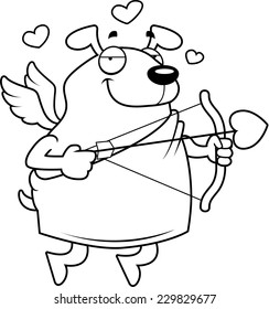A happy cartoon cupid dog with bow and arrow.