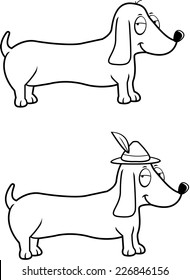 A happy cartoon Dachshund dog with an Oktoberfest hat on.