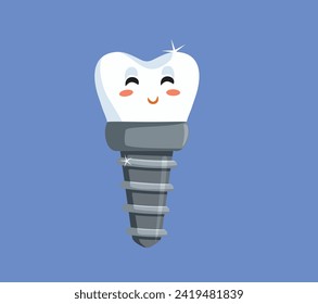 
Happy Cartoon Dental Implant Character vector Cartoon illustration. Cheerful dental replacement technology of new artificial tooth 
