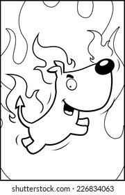 A happy cartoon devil dog jumping and smiling.
