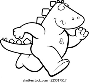 A happy cartoon dinosaur running and smiling.