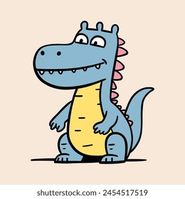 Happy cartoon dinosaurs on beige background. Friendly dino for kids fashion, print, t-shirt