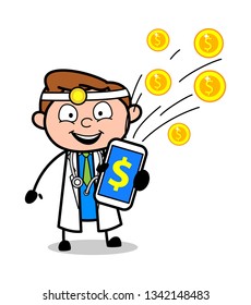 Happy Cartoon Doctor Showing His Bonus Amount Vector Concept