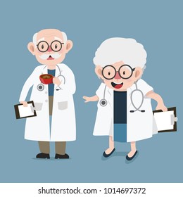 Happy cartoon doctors with clipboard and stethoscope