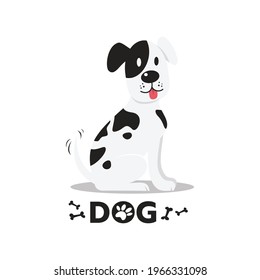 Happy cartoon dog. black dot dog on white background Flat vector illustration.