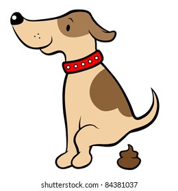 Happy Cartoon Dog Pooping, Vector Illustration