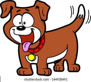 Happy Cartoon Dog With Tongue Out And Wagging His Tail