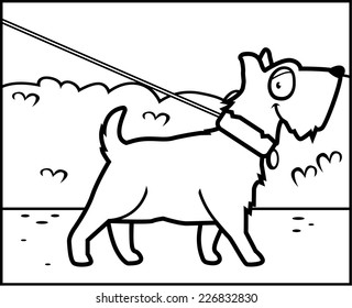 A happy cartoon dog walking and smiling.