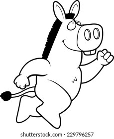 A happy cartoon donkey jumping and smiling.