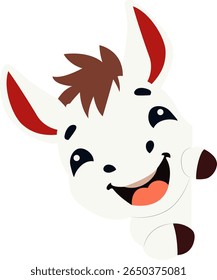 Happy Cartoon Donkey Peeking hand drawn