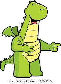 A happy cartoon dragon laughing and smiling.