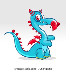 Happy cartoon dragon. Vector illustration of dragon monster with small wings. Design for logo, emblem, print, t-shirt or children book illustration