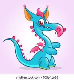 Happy cartoon dragon. Vector illustration of dragon monster mascot with small wings