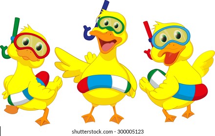 happy cartoon duck with buoys