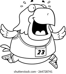 A happy cartoon eagle running in a race.