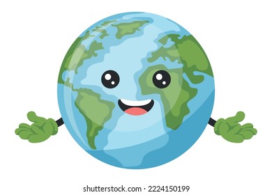 Happy cartoon earth planet character design for earth day, national pollution prevention day, world environment day. Concept of prevention against environmental pollution and care of our planet