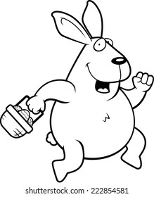 A happy cartoon Easter Bunny hopping and smiling.