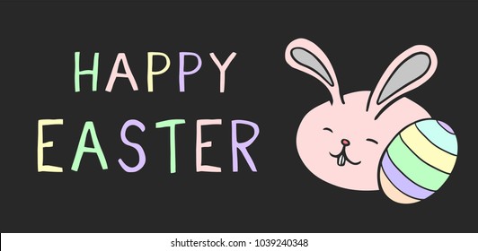 Happy cartoon Easter Bunny. Vector illustration for  greeting card, invitation with pink cute rabbit with egg