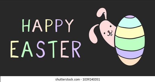 Happy cartoon Easter Bunny. Vector illustration for  greeting card, invitation with pink cute rabbit with egg