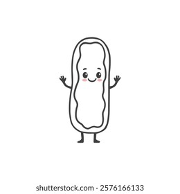 Happy cartoon eclair isolated on white background. Cute eclair in doodle style. Vector illustration
