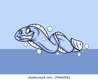 Happy Cartoon Eel Fish Character