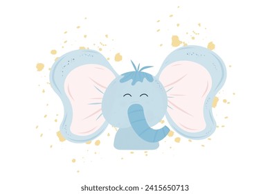 Happy cartoon elephant illustration on isolated background. Children's theme. For cartoon characters, children's books, prints.