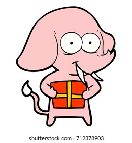 happy cartoon elephant with present
