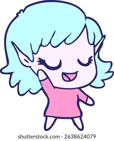 happy cartoon elf girl in bright neon colors