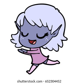 happy cartoon elf girl running