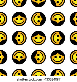 Happy cartoon emoticon seamless pattern. 