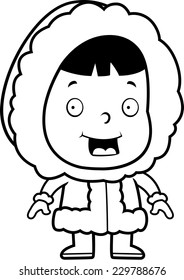 A happy cartoon Eskimo child standing and smiling.