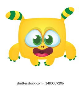 Happy cartoon excited laughing monster. Vector Halloween illustration