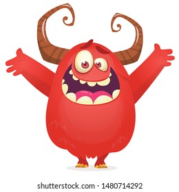 Happy cartoon excited laughing monster. Vector Halloween illustration