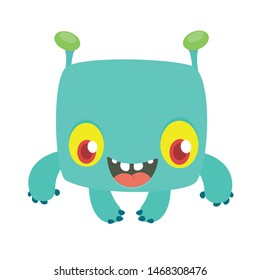 Happy cartoon excited smiling monster. Vector alien character. Isolated
