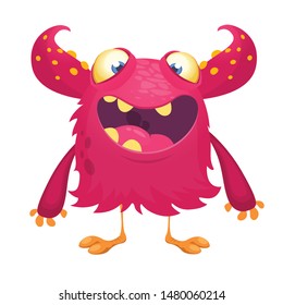 Happy cartoon excited smiling monster. Vector alien character illustration
