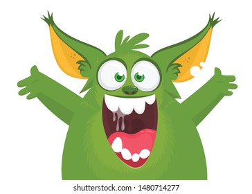 Happy cartoon excited smiling monster. Vector illustration
