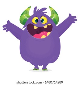 Happy cartoon excited smiling monster. Vector Halloween illustration