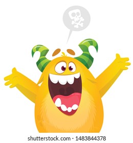 Happy cartoon excited smiling monster. Vector illustration