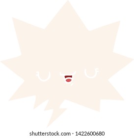 happy cartoon expression with speech bubble in retro style